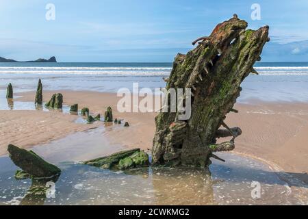 Helvetia ship wreck on Rhossili Bay Gower South Wales Stock Photo