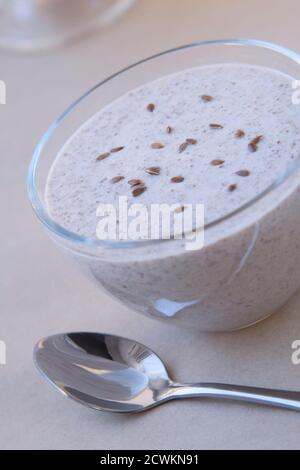 Healthy breakfast. Smoothie with flax seeds Stock Photo