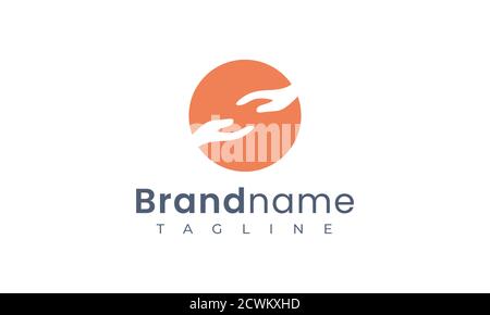 caring logo template with two hands reaching for each other Stock Vector