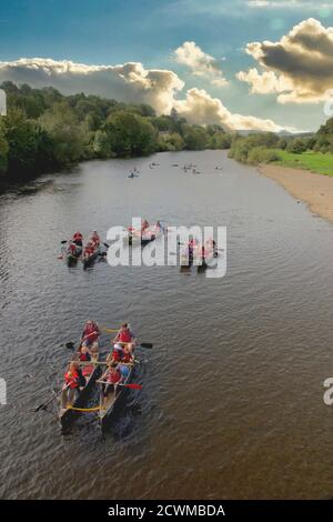 River and adventure sports on the River Wye at Glasbury, Powys, Wales., UK Stock Photo