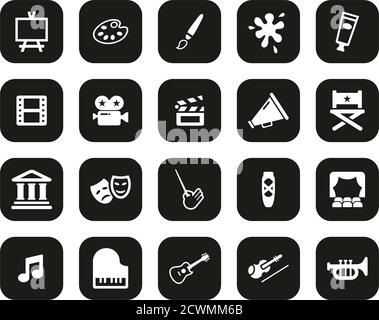 Art & Art Equipment Icons White On Black Flat Design Set Big Stock Vector