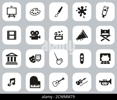 Art & Art Equipment Icons Black & White Flat Design Set Big Stock Vector