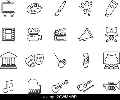 Art & Art Equipment Icons Thin Line Set Big Stock Vector