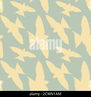 Seamless pattern. white birds in a blue sky. Retro style. Hand drawn elements. Stock Vector