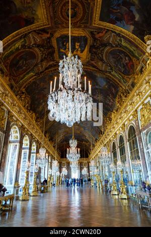 Hall of Mirrors in the palace of Versailles - France Stock Photo