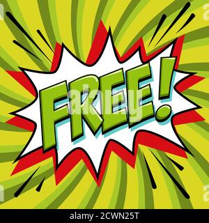 Free - Comic book style word on a green background. Free banner in pop art comic style. Color summer banner in pop art style Ideal for web. Decorative Stock Vector