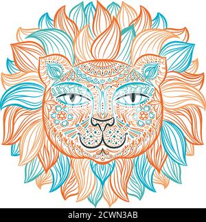 image of a lion's head on a white background. Can be used for the logo, tattoo, horoscopes, T-shirt graphic, etc. Stock Vector