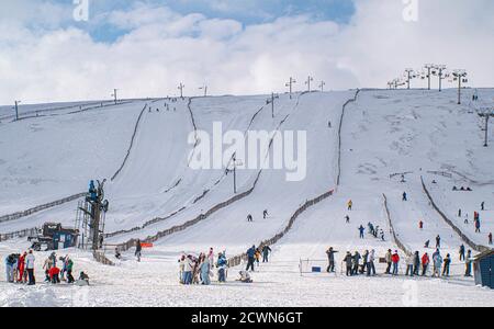 The Winter Sports Ski Centre at the Lecht on the A939 road near Strathdon, Aberdeenshire. Scotland. Stock Photo