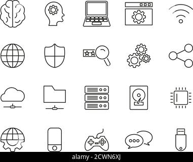 Artificial Intelligence Icons Thin Line Set Big Stock Vector