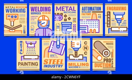 Metallurgical Industry Promo Posters Set Vector Stock Vector