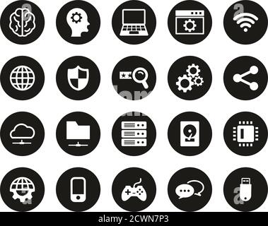 Artificial Intelligence Icons White On Black Flat Design Circle Set Big Stock Vector