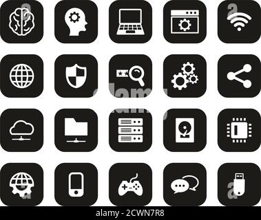 Artificial Intelligence Icons White On Black Flat Design Set Big Stock Vector