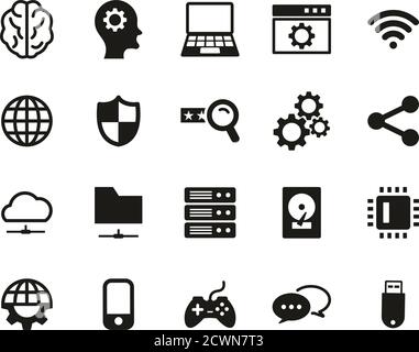 Artificial Intelligence Icons Black & White Set Big Stock Vector