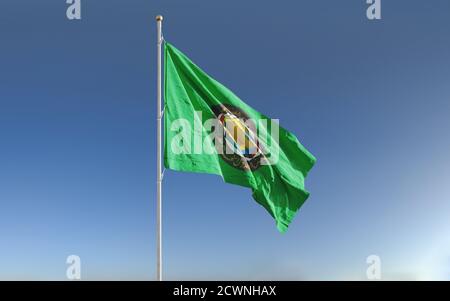 Waving flag of Gulf Cooperation Council of the Persian Gulf States - Bahrain, Kuwait, Oman, Qatar, Saudi Arabia, and the United Arab Emirates - except Stock Photo