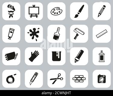 Artist Or Arts Equipment Icons Black & White Flat Design Set Big Stock Vector