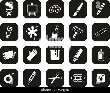 Artist Or Arts Equipment Icons White On Black Flat Design Set Big Stock Vector