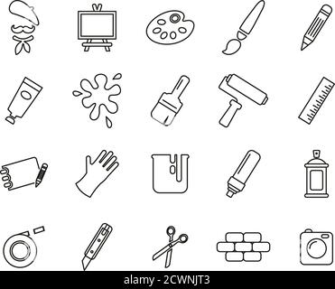 Artist Or Arts Equipment Icons Thin Line Set Big Stock Vector