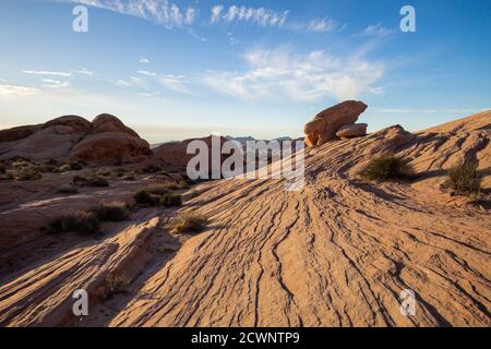 Nevada Desert Landscape. Desert landscape at the Valley Of Fire State Park located about one hour from Las Vegas, Nevada. Stock Photo