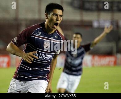 Paolo Goltz L Of Argentina S Lanus Celebrates With Teammate Leandro Somoza After Scoring A Goal Against Brazil S Ponte Preta In Their Copa Sudamericana First Leg Final Soccer Match In Sao Paulo December