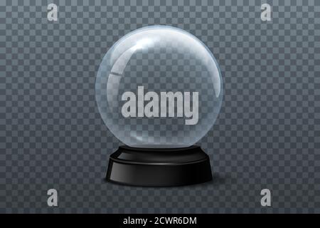 Snow globe template. Empty glass snow globe on transparent background. Vector Christmas and New Year design element. Stock Vector