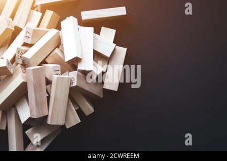 Wood blocks with copy space, brown background with sunshine. Human resources, management, recruitment, social networking concept