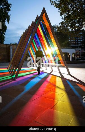 EDITORIAL USE ONLY An art installation called 'Through', installed as part of a public art trail for Kensington & Chelsea Art Week, is unveiled at Duke of York Square, London. Stock Photo