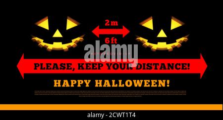 Keep your social distance. Halloween, pumpkins, vector illustration Stock Vector