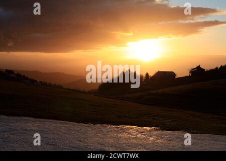 beautiful sunset at Hofsgrund, Schauinsland, Black Forest Germany Stock Photo