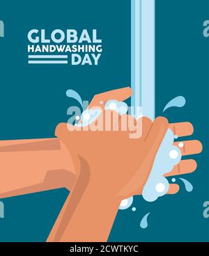 global handwashing day, hands with bubbles and water drop vector ...