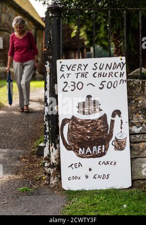 Church bazaar sign for tea and cakes Stock Photo