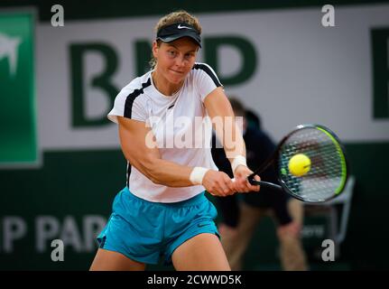 Liudmila Samsonova of Russia in action during the first round at the Roland Garros 2020, Grand Slam tennis tournament, on September 29, 2020 at Roland Stock Photo