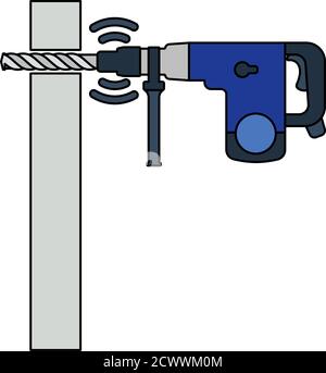 Icon Of Perforator Drilling Wall. Outline With Color Fill Design. Vector Illustration. Stock Vector