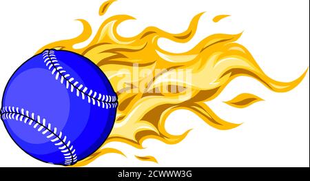 Flaming Baseball Softball Ball Vector Cartoon burning with Fire Flames Stock Vector