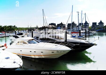 Luxury yachts dock in the Marina Stock Photo