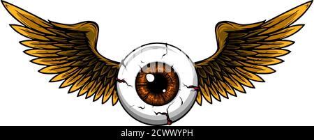 Tattoo design of a flying eyeball with wings. Stock Vector
