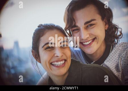 Close up portrait happy young couple Stock Photo