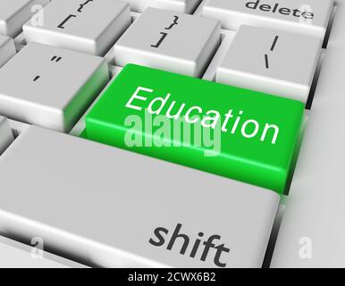 Education concept. Word Education on button of computer keyboard. 3d rendering Stock Photo