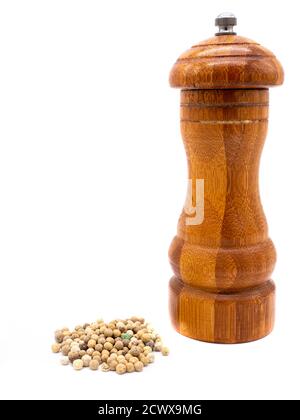 Pepper with pepper mill isolated on white background Stock Photo