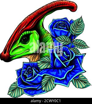 dragon head with roses and flower vetor illustration Stock Vector