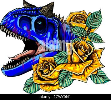 dragon head with roses and flower vetor illustration Stock Vector
