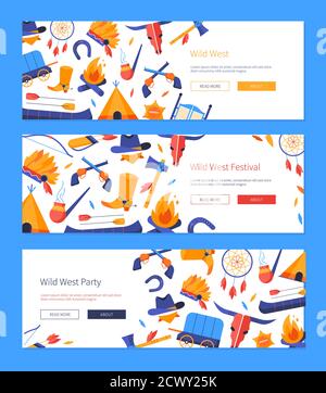 Wild west - set of flat design style web banners Stock Vector