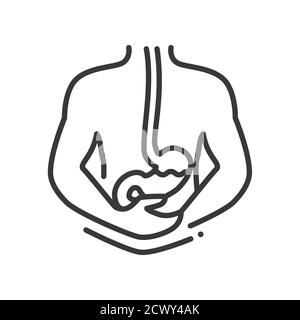 Stomachache - vector line design single isolated icon Stock Vector
