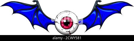 Tattoo design of a flying eyeball with wings. Stock Vector