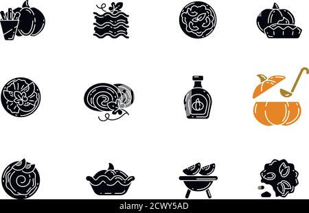 Pumpkin recipes black glyph icons set on white space Stock Vector