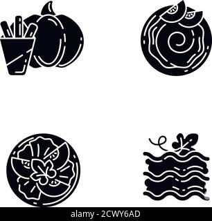 Gourd recipes black glyph icons set on white space Stock Vector