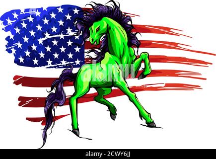 Grunge flag background, wild horse, vector illustration Stock Vector