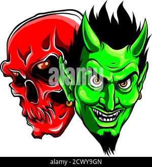 skeleton and devil head mascot vector illustration Stock Vector