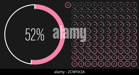 Set of circle percentage diagrams meters from 0 to 100 ready-to-use for web design, user interface UI or infographic - indicator with pink Stock Vector