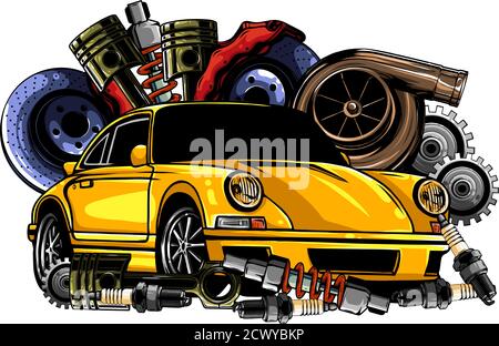 Car system. spare parts. realistic car. vector illustration Stock Vector