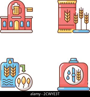 Brewery manufacture RGB color icons set Stock Vector